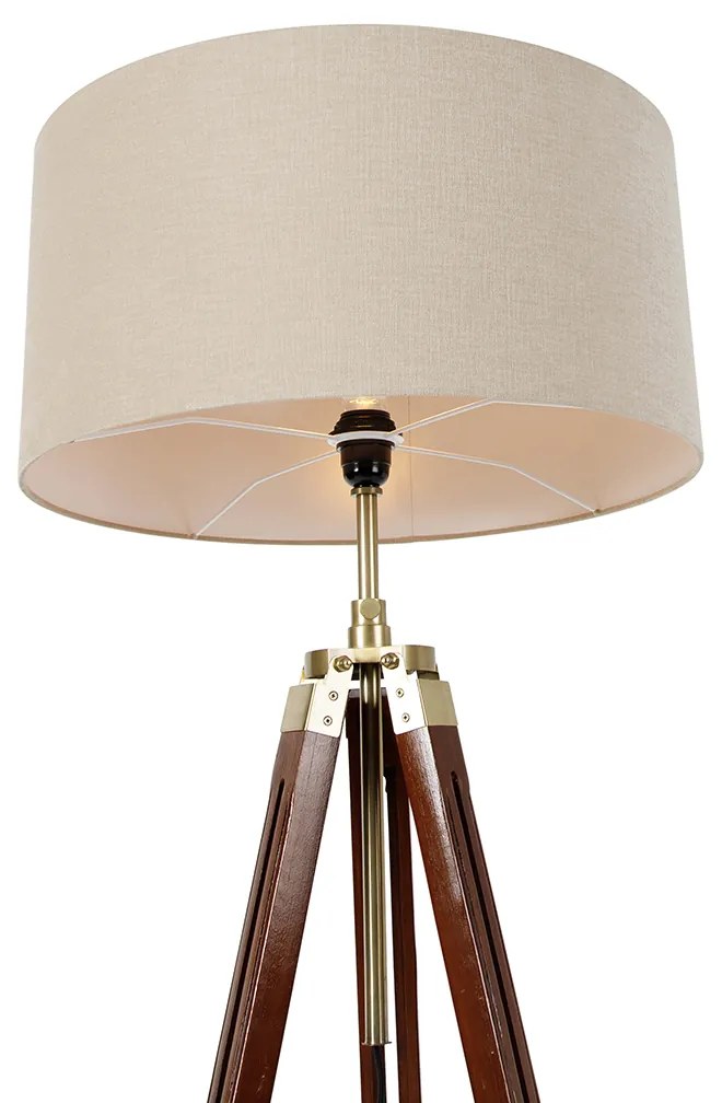 Lampă de podea din alamă cu abajur maro deschis 50 cm trepied - Cortin