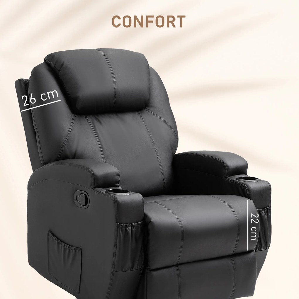 HOMCOM Fotoliu cu 8 Puncte de Masaj, 5 Modalități și 2 Intensități, cu Suport pentru Picioare, 84x92x109 cm, Negru | Aosom Romania