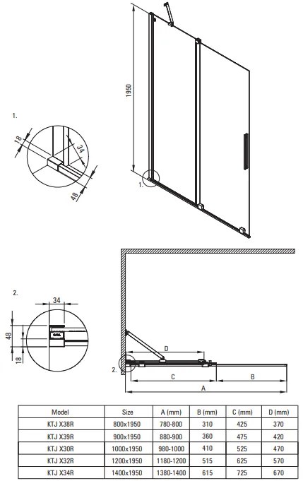 Paravan dus glisant 100x195cm, sticla securizata 6 mm, cu finisaj alb mat. Deante Prizma 1000x1950 mm, Alb mat