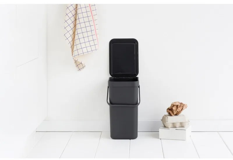 Cos de colectare selectiva Brabantia Sort&Go 647670, 12 L, Maner, Montabil pe perete, Gri inchis