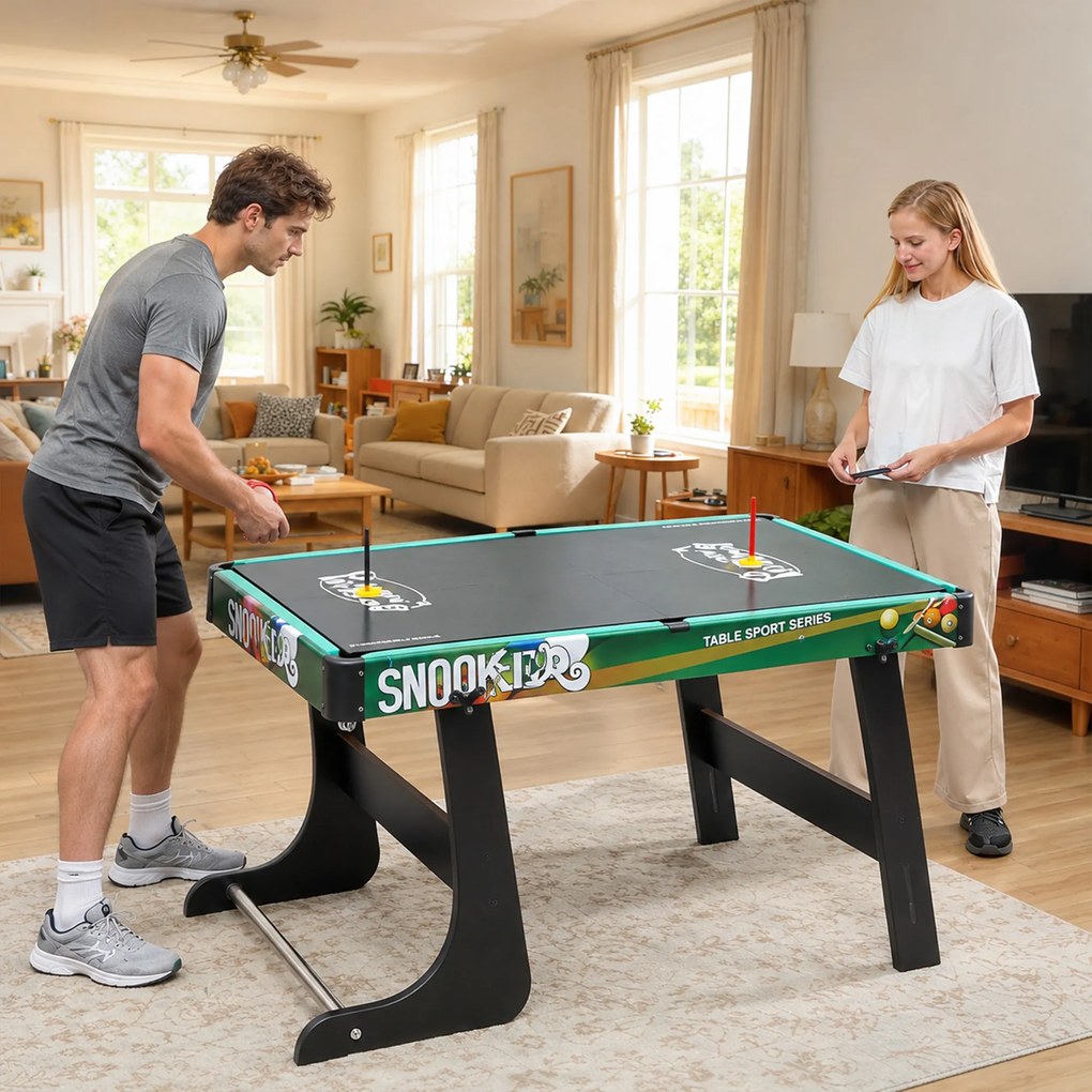 HOMCOM Masă de Jocuri 6 în 1 cu Fotbal de Masă, Biliard, Air Hockey, Tenis de Masă, Hockey pe Iarbă, 118x104x71 cm | Aosom Romania