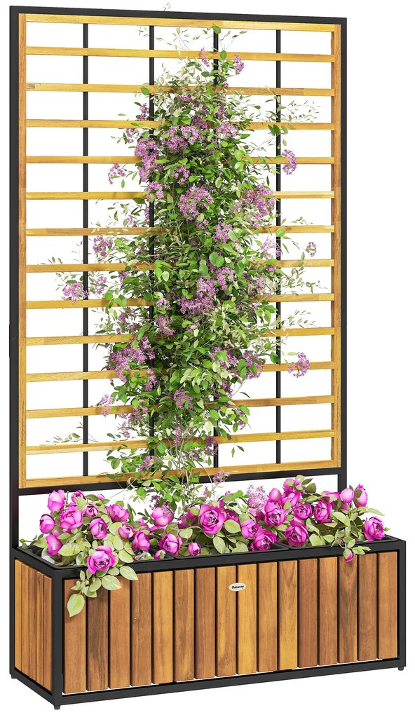 Outsunny Jardiniere cu trei pat înalt de grădină orificii de drenaj din lemn de salcâm industrie 74 x 27 x 131 cm tec | Aosom Romania