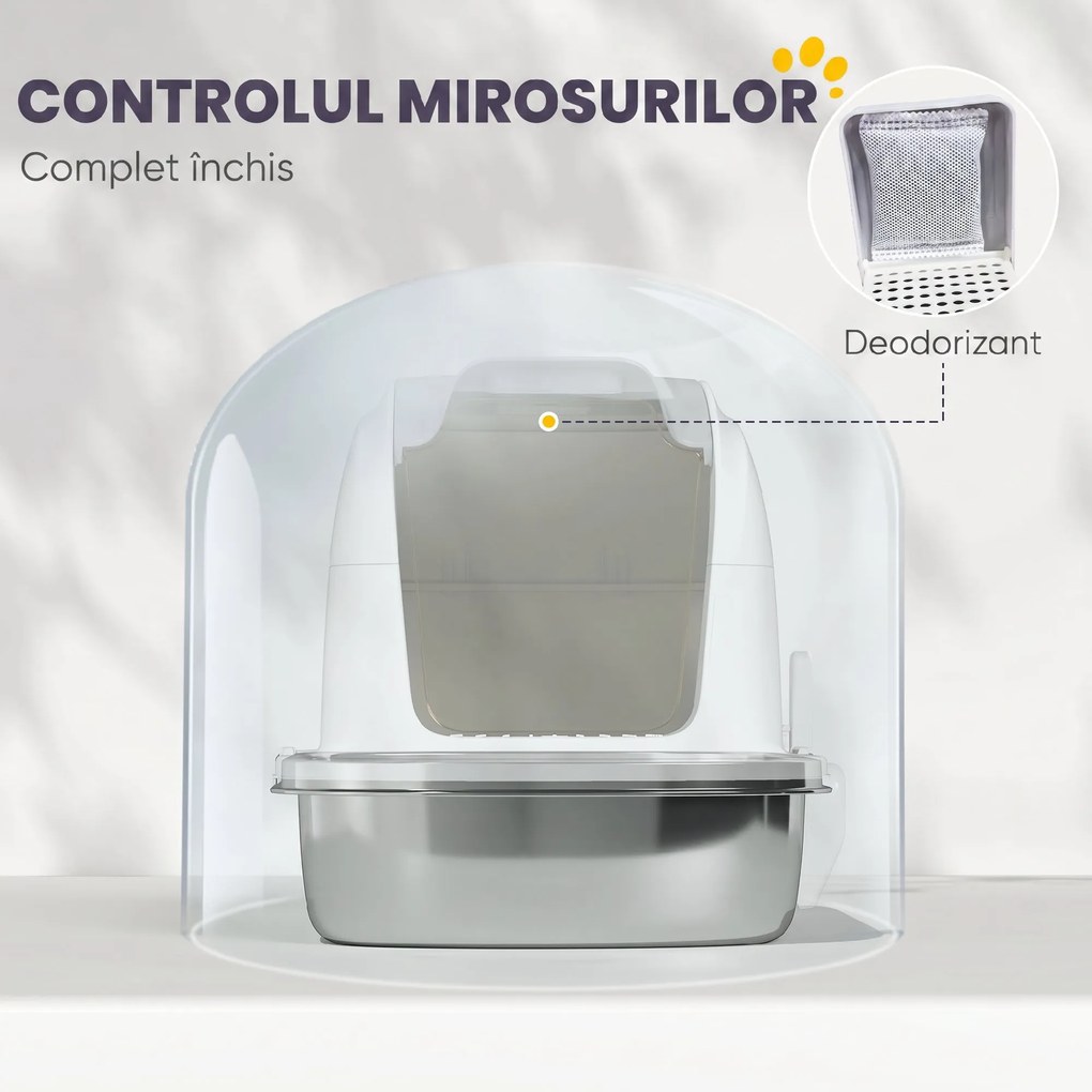PawHut Litieră pentru Pisici Închisă din Oțel Inoxidabil XL cu Capac Detașabil | Aosom Romania