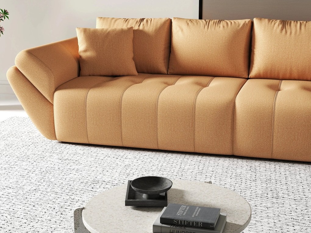 Canapea extensibilă dumonde cu ladă de depozitare si sezut confortabil din spuma high-density, Berlin Enjoy Mango 300x100 cm