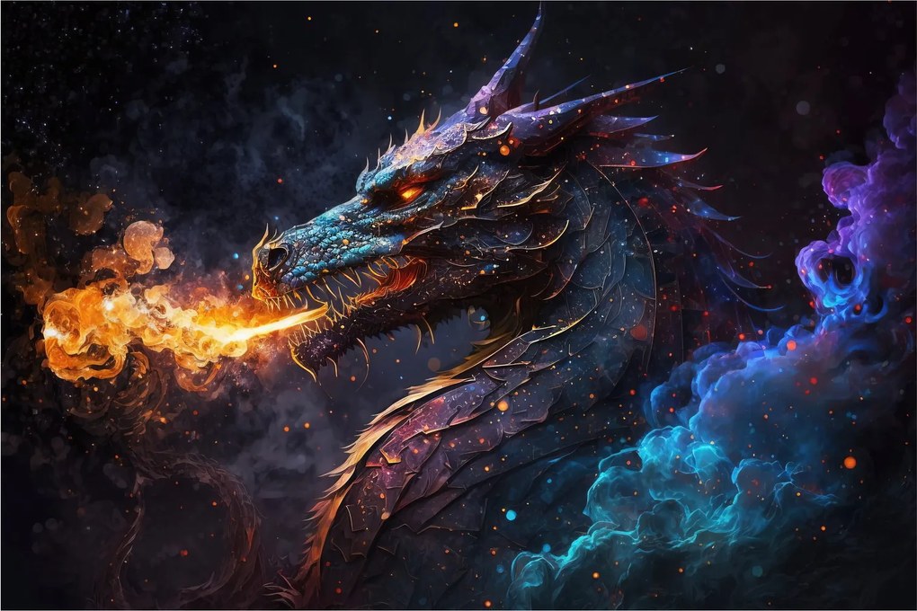 Tablou - Dragon scuipând flăcări (90x60 cm)