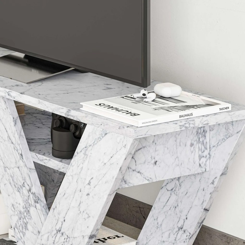Comoda TV, Hanah Home, Pipralla, 110x40x30 cm, Marmura Carrara
