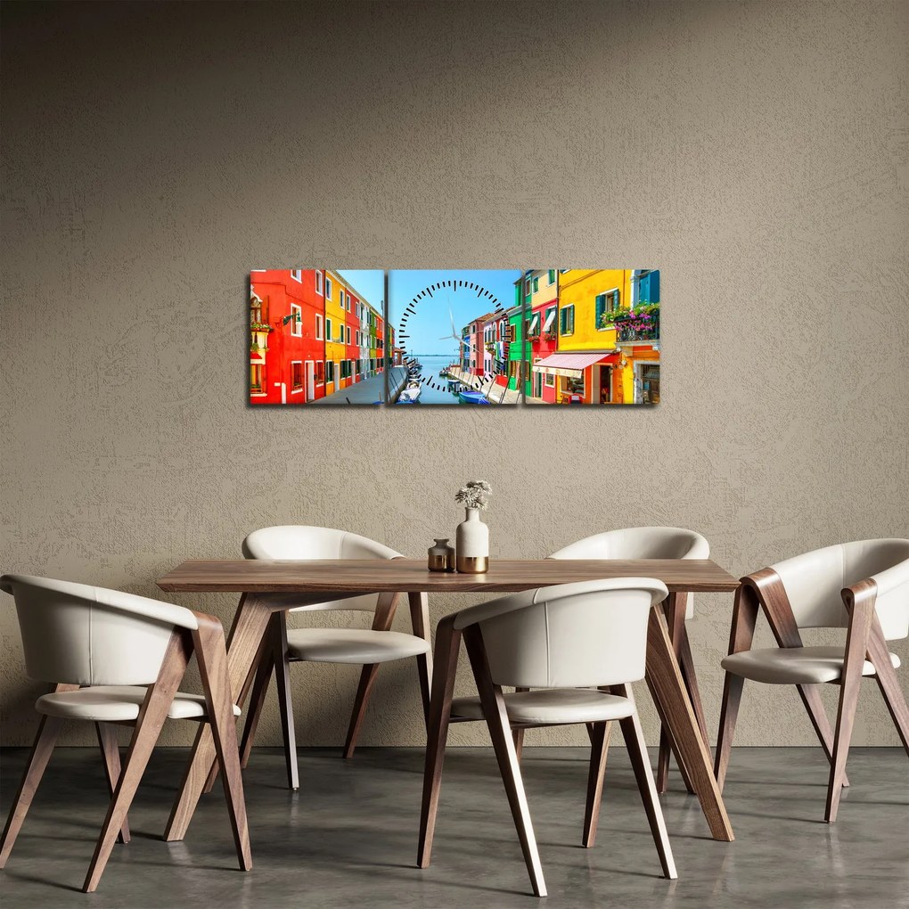 Tablou - Insula Burano, Veneția, Italia (cu ceas) (90x30 cm)