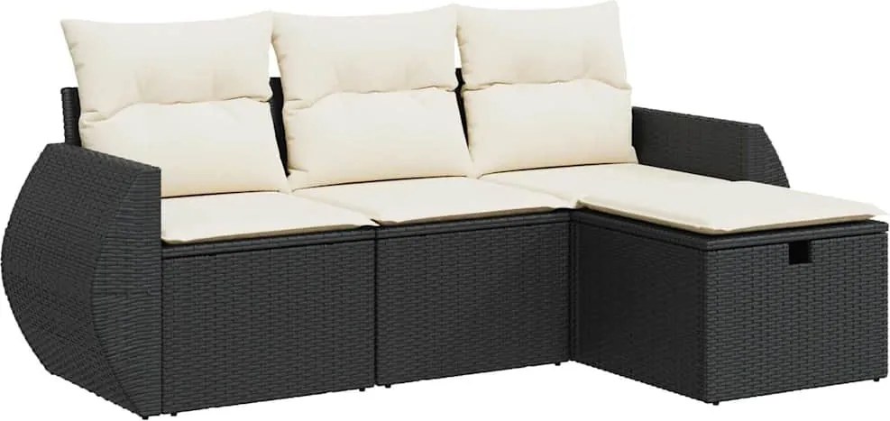 vidaXL Set mobilier de grădină cu perne, 4 piese, negru, poliratan