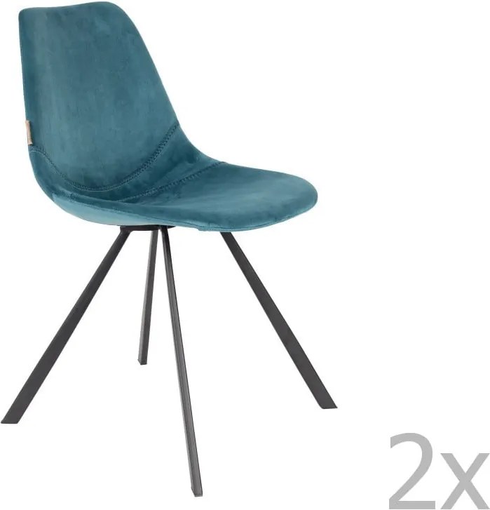 Set 2 scaune cu tapițerie catifelată Dutchbone Franky, albastru petrol