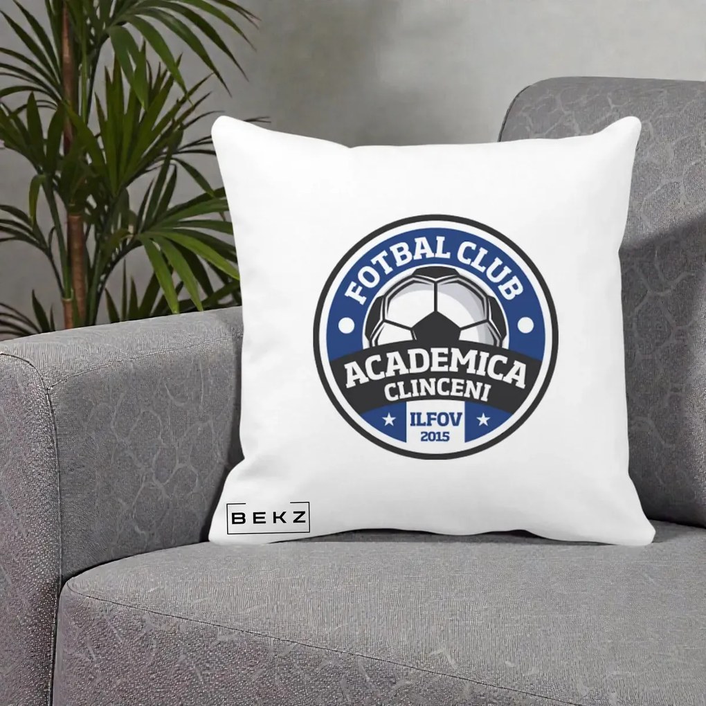 Perna Personalizata Academica Clinceni Fotbal Club, 40x40 cm, Alba Mata, Husa Detasabila, Perna Inclusa, BEKZ®
