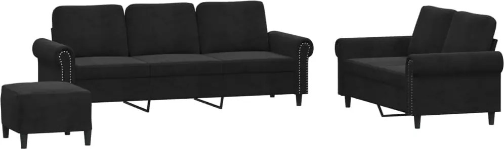 vidaXL Set de canapele cu perne, 3 piese, negru, catifea