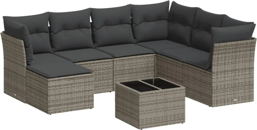 vidaXL Set canapele de grădină cu perne, 8 piese, gri, poliratan