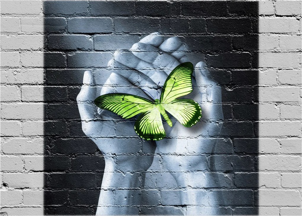 Tablou - Fluture verde în perete (70x50 cm)