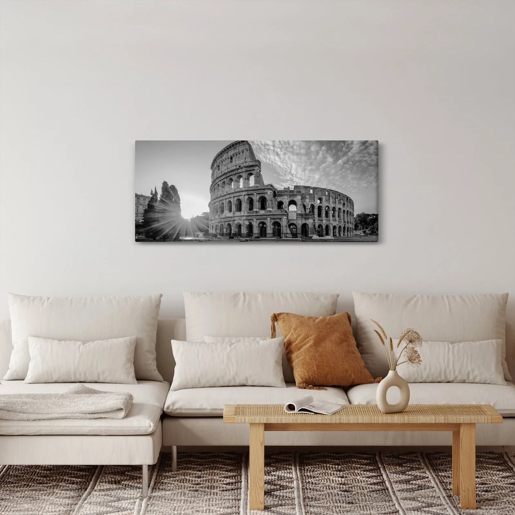 Tablou - Colosseum din Roma, alb-negru (120x50 cm)