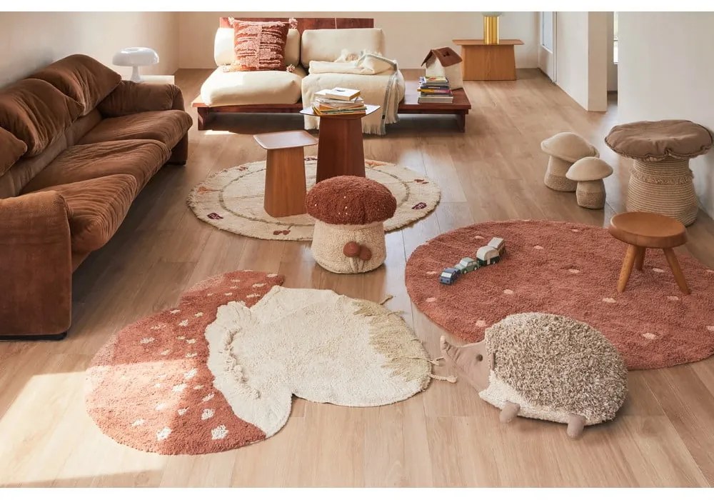 Covor pentru copii cărămiziu/crem lavabil/țesut manual din bumbac 120x120 cm Boletus – Lorena Canals