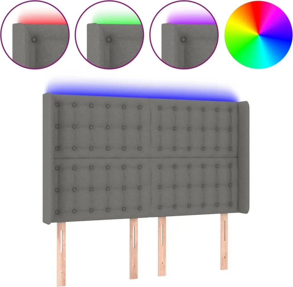 vidaXL Tăblie de pat cu LED, gri închis, 147x16x118/128 cm, textil
