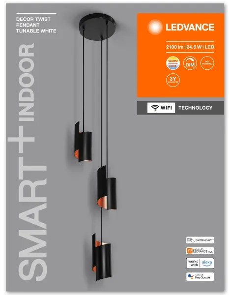 Lustră LED pe cablu dimabilă SMART+ DECOR 3xLED/8W/230V neagră Wi-Fi Ledvance