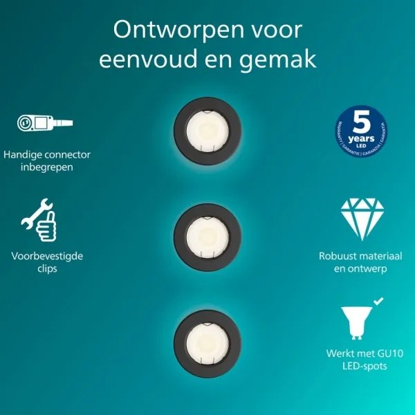 Philips - Set 3x spot încastrat PERIDOT 1xGU10/7W/230V negru