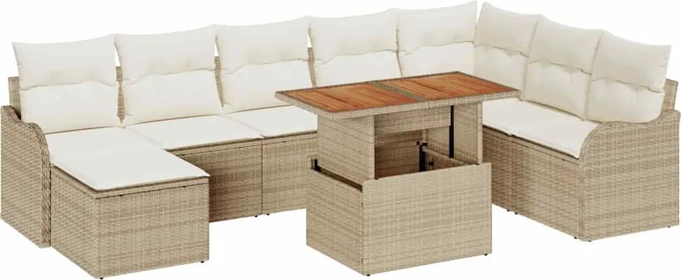 vidaXL Set de canapele pentru grădină 9 pcs Bej Rattan poli