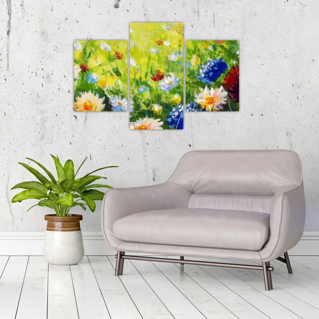 Tablou - Pictură în ulei, pajiște înflorită (90x60 cm)