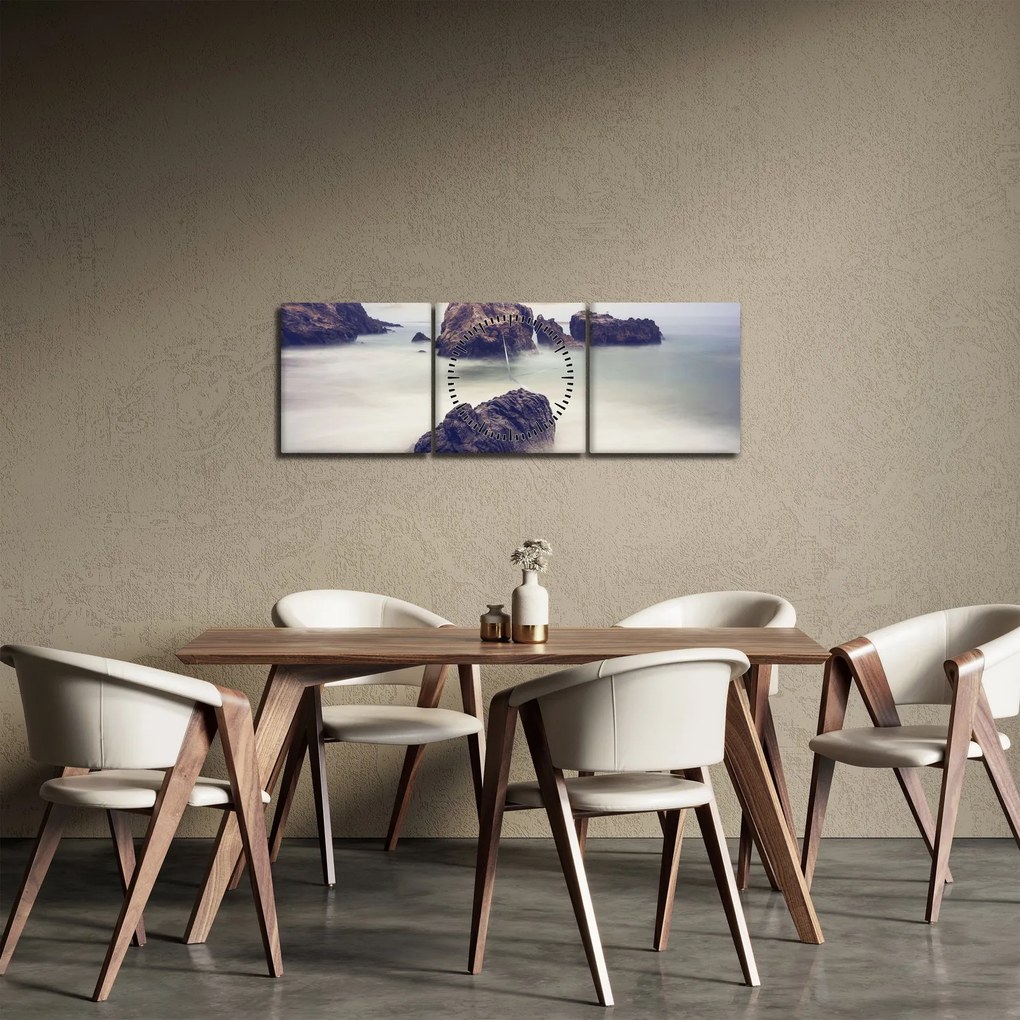 Tablou cu stânci în ceață (cu ceas) (90x30 cm)