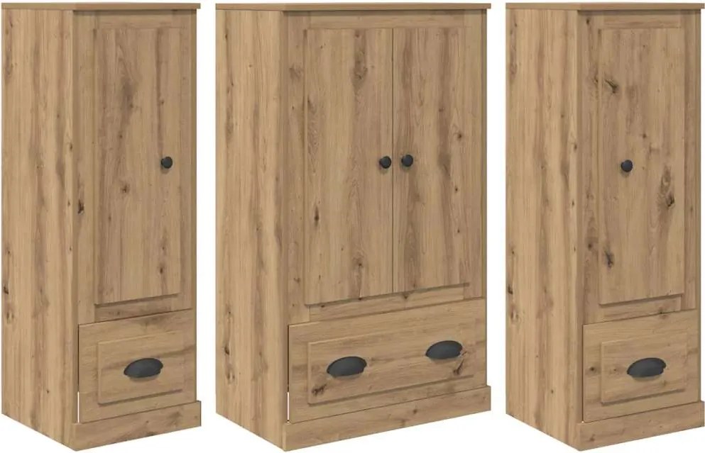 vidaXL Bufet cu sertar 3 pcs Stejar Artizanal Lemn compozit