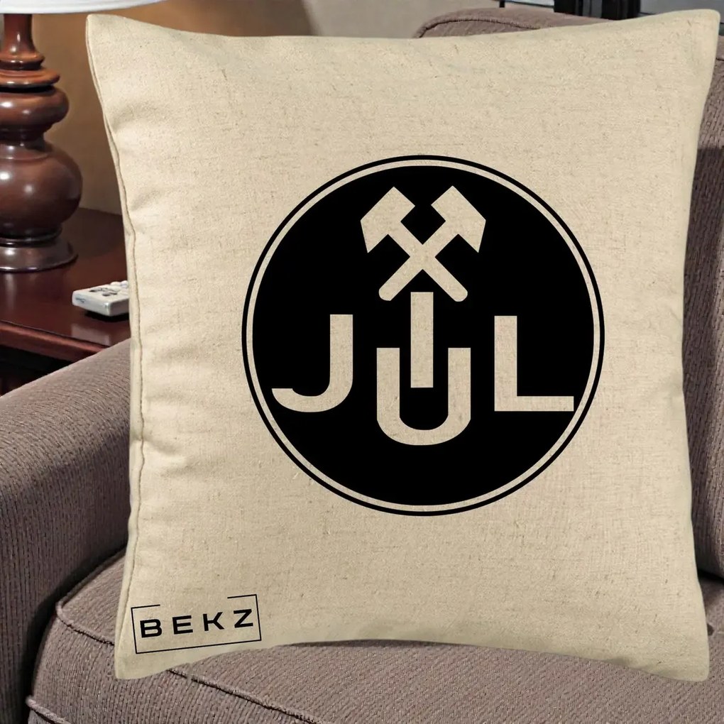 Perna Personalizata JUL Jiul Lupeni Fotbal, 40x40 cm, Bej, Husa Detasabila, Perna Inclusa, BEKZ®