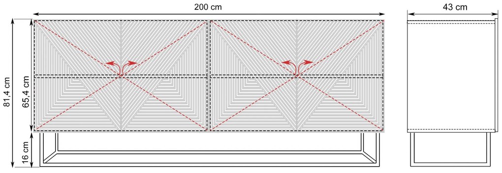 Comodă cu sertare 200 cm Asha pe bază de metal - alb mat