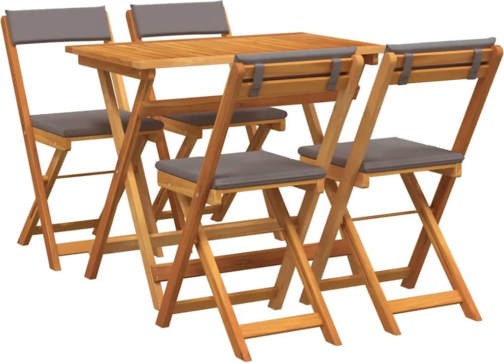 vidaXL Set bistro cu pernă 5 pcs Ulei Natural Lemn Solid de Acacia