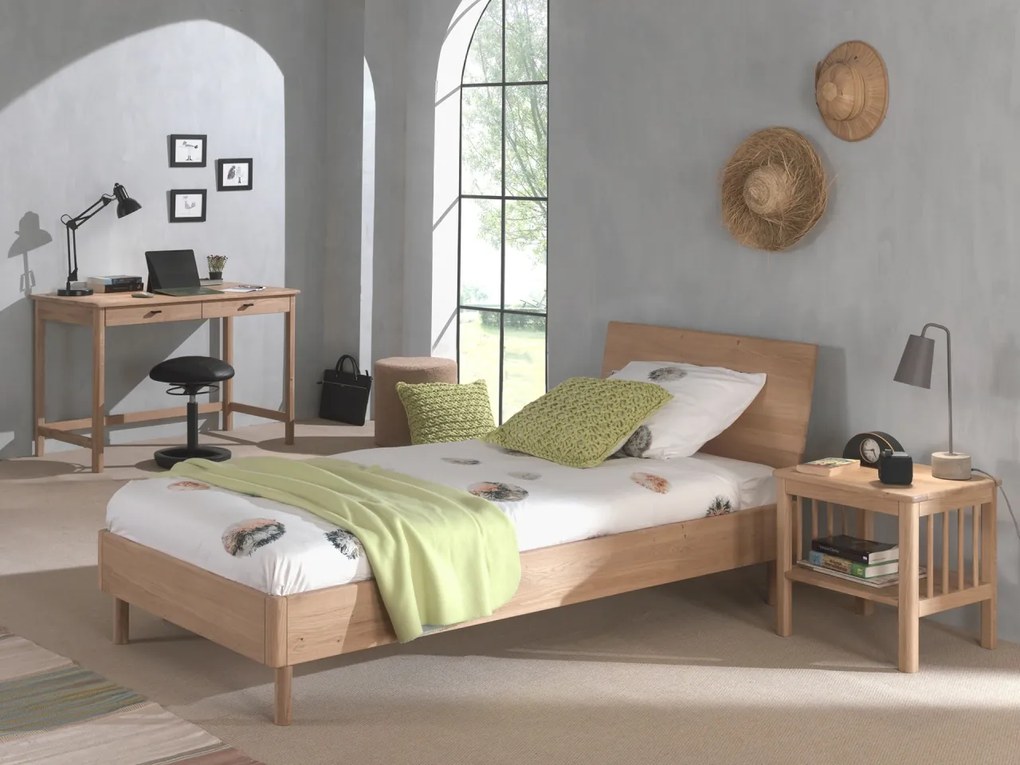 Set Mobilier Camera Copii Forrest Oak, Pat 90x200 cm, Noptieră și Birou, din Lemn de Stejar, Natur – Vipack