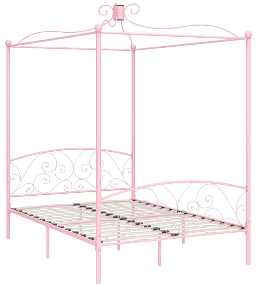284488 vidaXL Cadru de pat cu baldachin, roz, 120 x 200 cm, metal