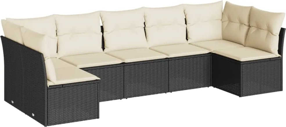 vidaXL Set canapele de grădină cu perne, 7 piese, negru, poliratan