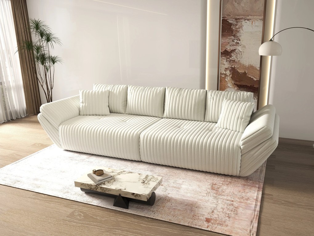 Canapea extensibilă dumonde cu ladă de depozitare si sezut confortabil din spuma high-density, Berlin Ambience Ivory 300x100 cm