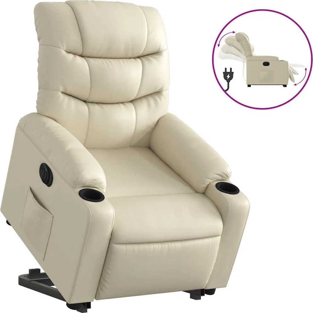 vidaXL Fotoliu rabatabil electric cu ridicare, crem, piele ecologică
