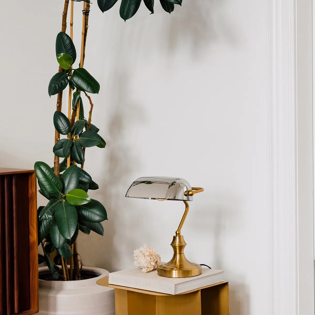 Lampă clasică de notar aurie cu sticlă oglindă fumuriu - Banker