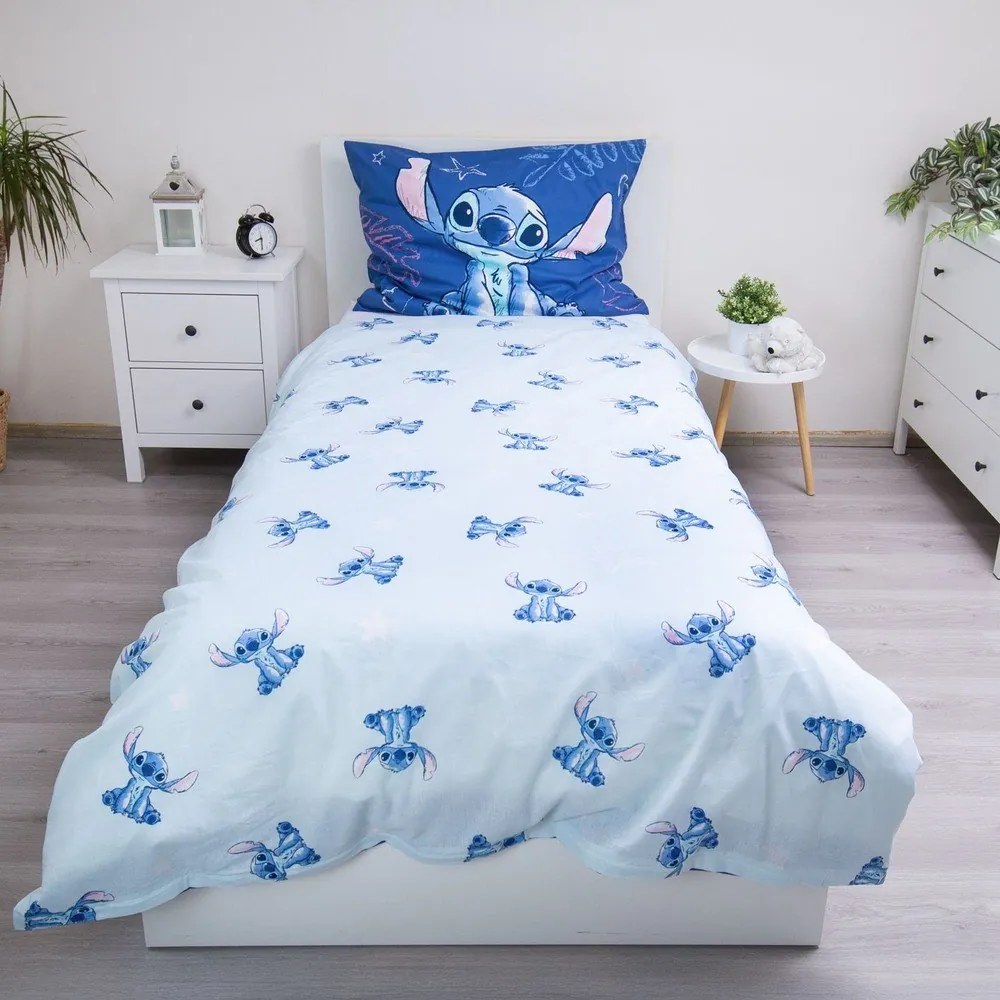 Lenjerie de pat pentru copii albastră din bumbac pentru pat de o persoană 140x200 cm Lilo &amp; Stitch "Aloha" – Jerry Fabrics