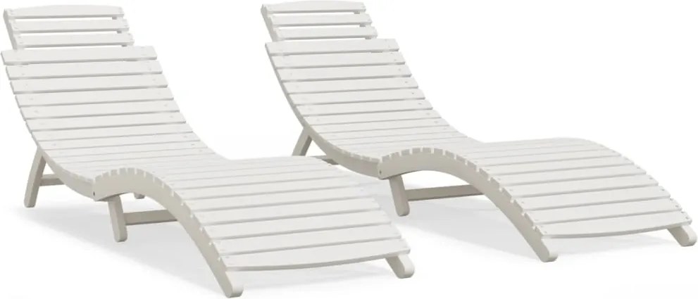 vidaXL Șezlonguri, 2 buc, alb, 184x55x64 cm, lemn masiv de acacia