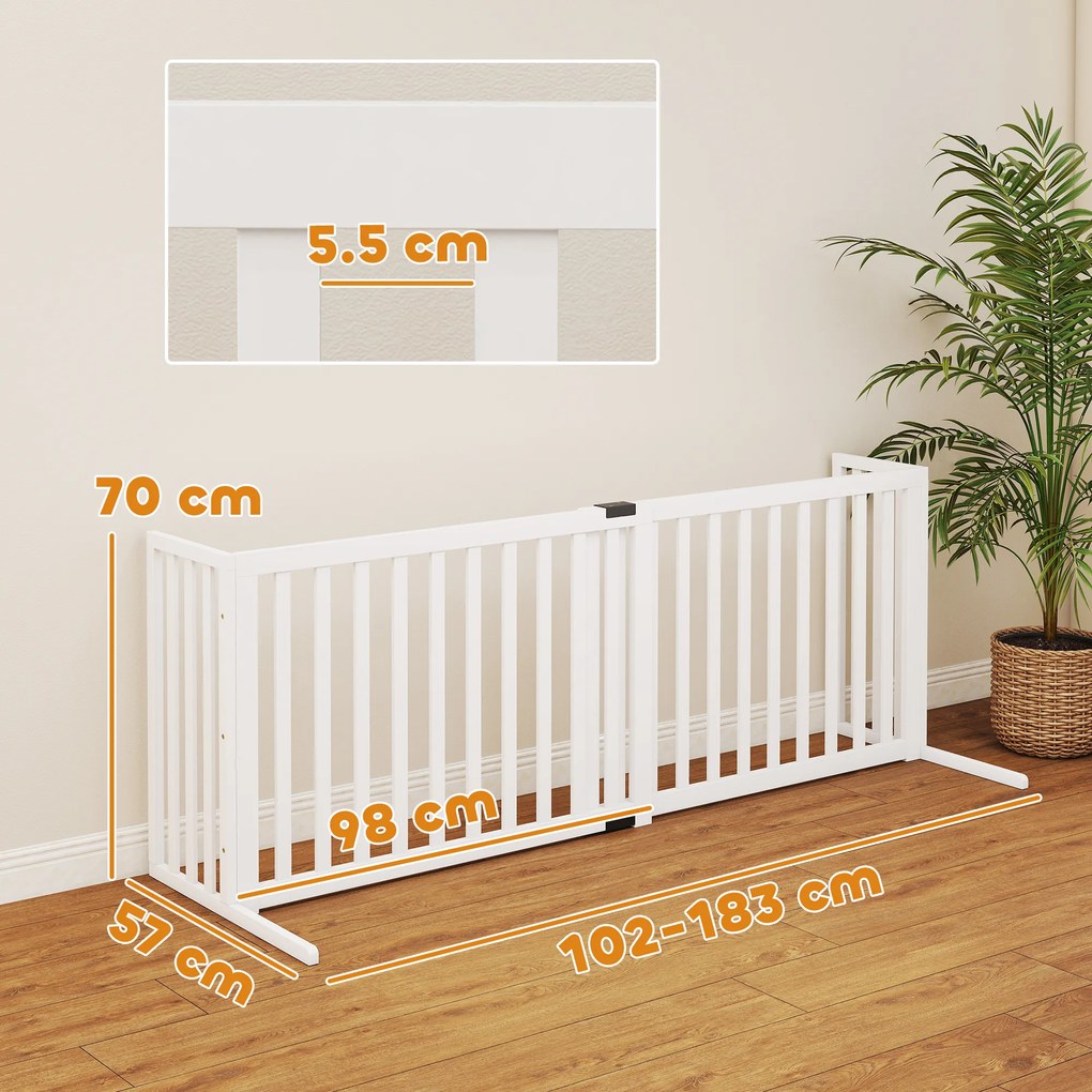 PawHut Poartă pentru Câini Pliabilă de Siguranță Extensibilă 102-183 cm cu 2 Suporturi Detașabile, Panouri Laterale, Poartă din Lemn pentru Câini de Talie Mică și Medie, Barieră Protectoare pentru Scări | Aosom Romania