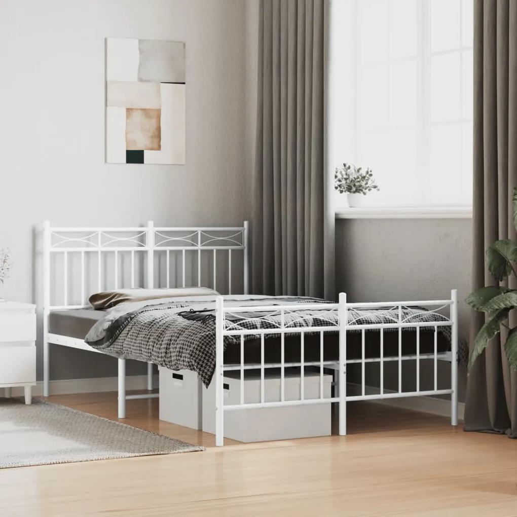373756 vidaXL Cadru de pat metalic cu tăblie, alb, 120x200 cm