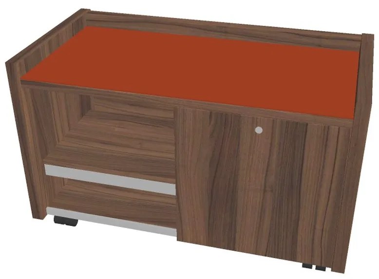 Comodă mobilă Verno 100 x 50 cm cu sticlă, dreapta, nuc / portocaliu