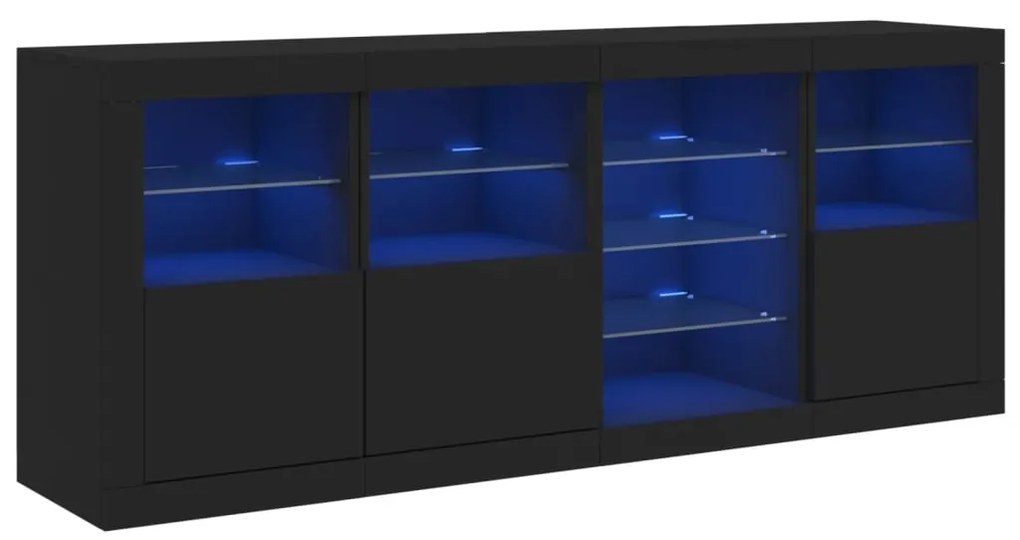 3209052 vidaXL Servantă cu lumini LED, negru, 164x37x67 cm