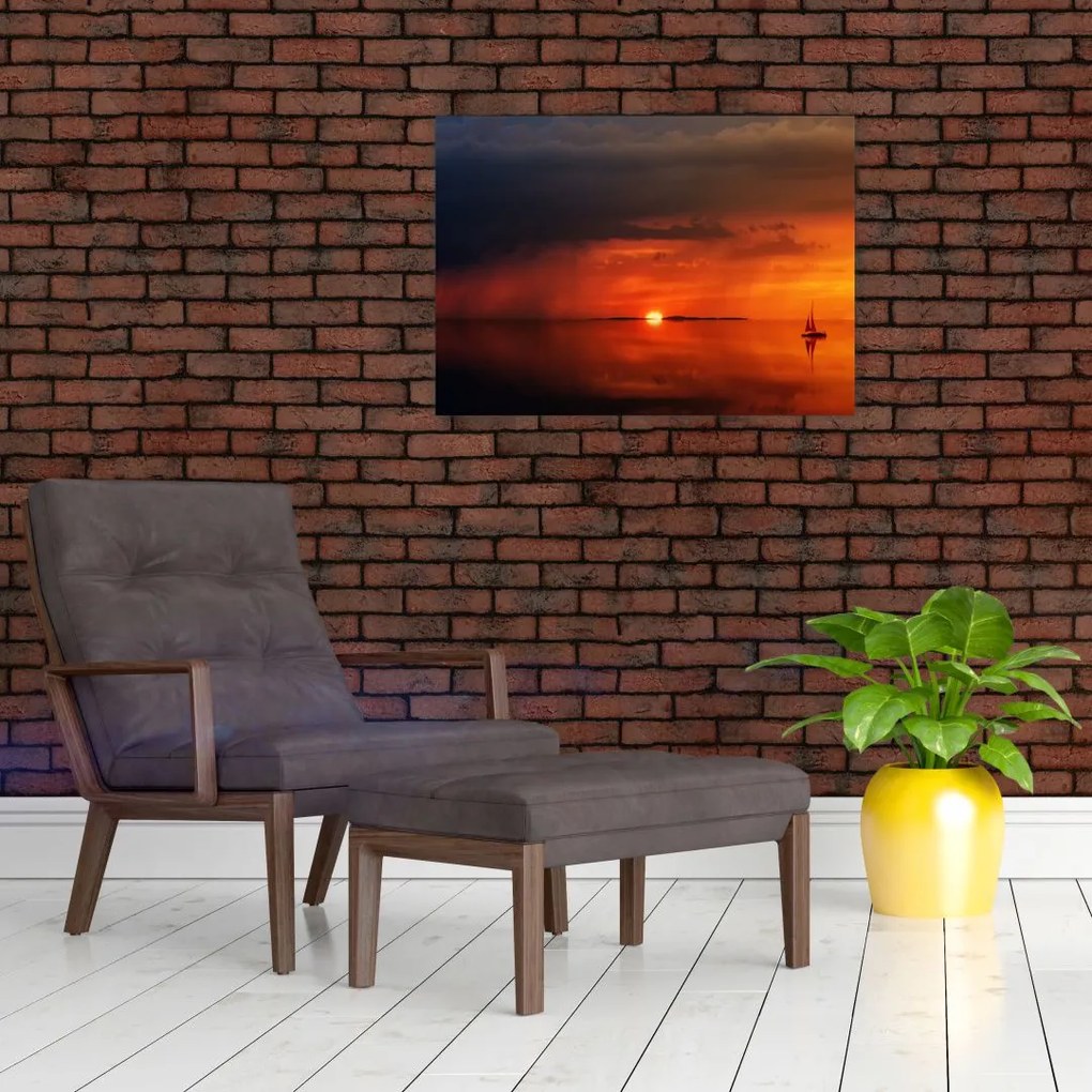 Tabloul apusului de soare cu barca (70x50 cm)