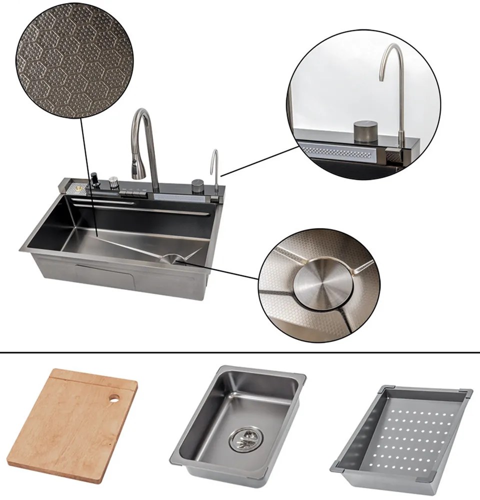 Chiuvetă multifuncțională Catania din oțel inoxidabil cu baterie digitală