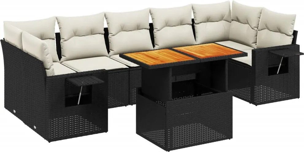 vidaXL Set mobilier de grădină cu perne, 8 piese, negru, poliratan