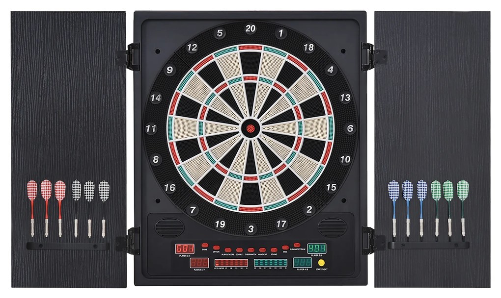 HOMCOM Tabla de Darts Electronică Profesională cu 6 Display-uri, 12 Săgeți, 27 Moduri de Joc, 51x6.5x57cm, Negru | Aosom Romania
