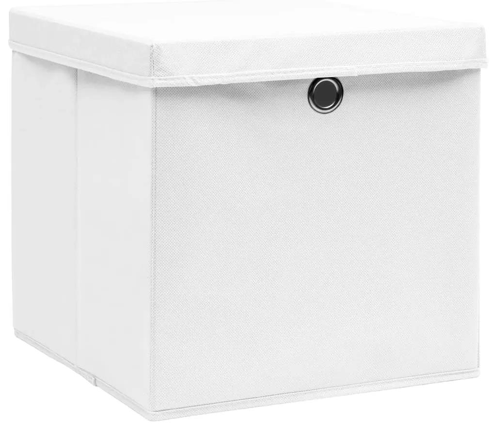 Cutii depozitare cu capace, 10 buc., alb, 32x32x32 cm, textil 10, Alb cu capace, 1, 1