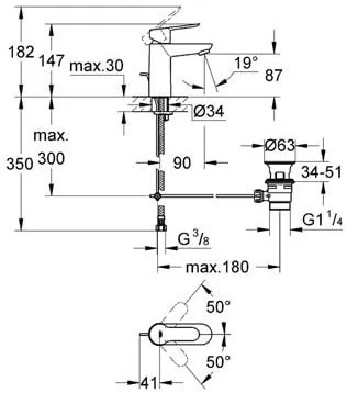 Pachet complet baterii baie Grohe Bau Edge marimea S(GRO11292701), plus solutie de curatat baterii(48166000)