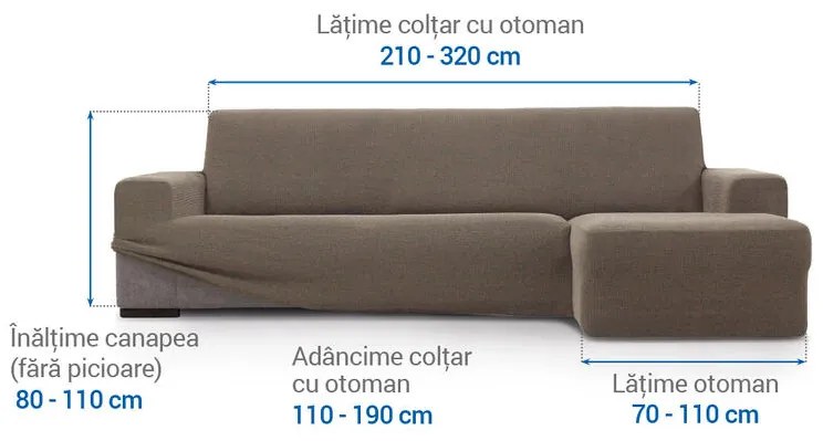Huse super elastice HARMONIA alunei canapea cu otoman dreapta (l. 210 - 320 cm)