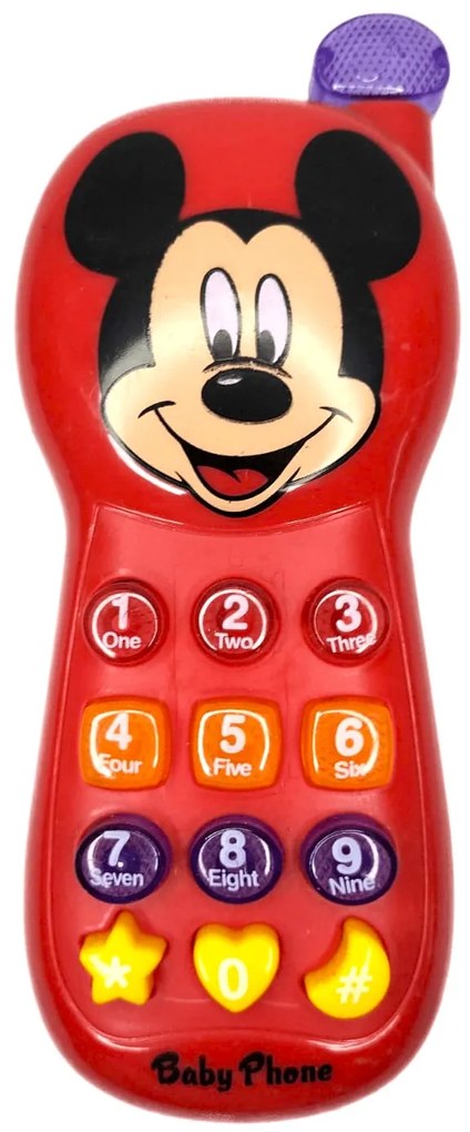Telefon interactiv de jucarie mickey mouse, cu 12 melodii si taste luminoase,rosu