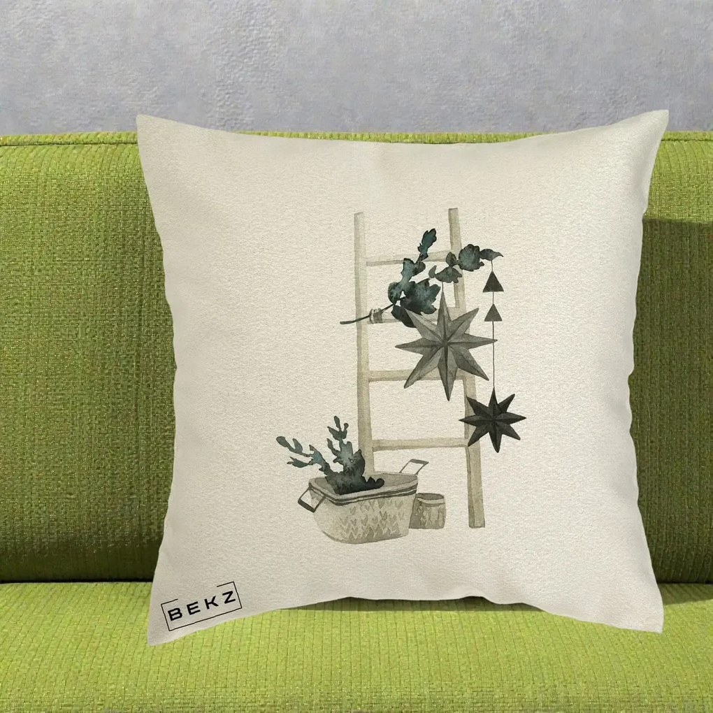 Perna Decorativa Scara Scandinavica cu Stele, 40x40 cm, Ecru, Husa Detasabila, Perna Inclusa, BEKZ®
